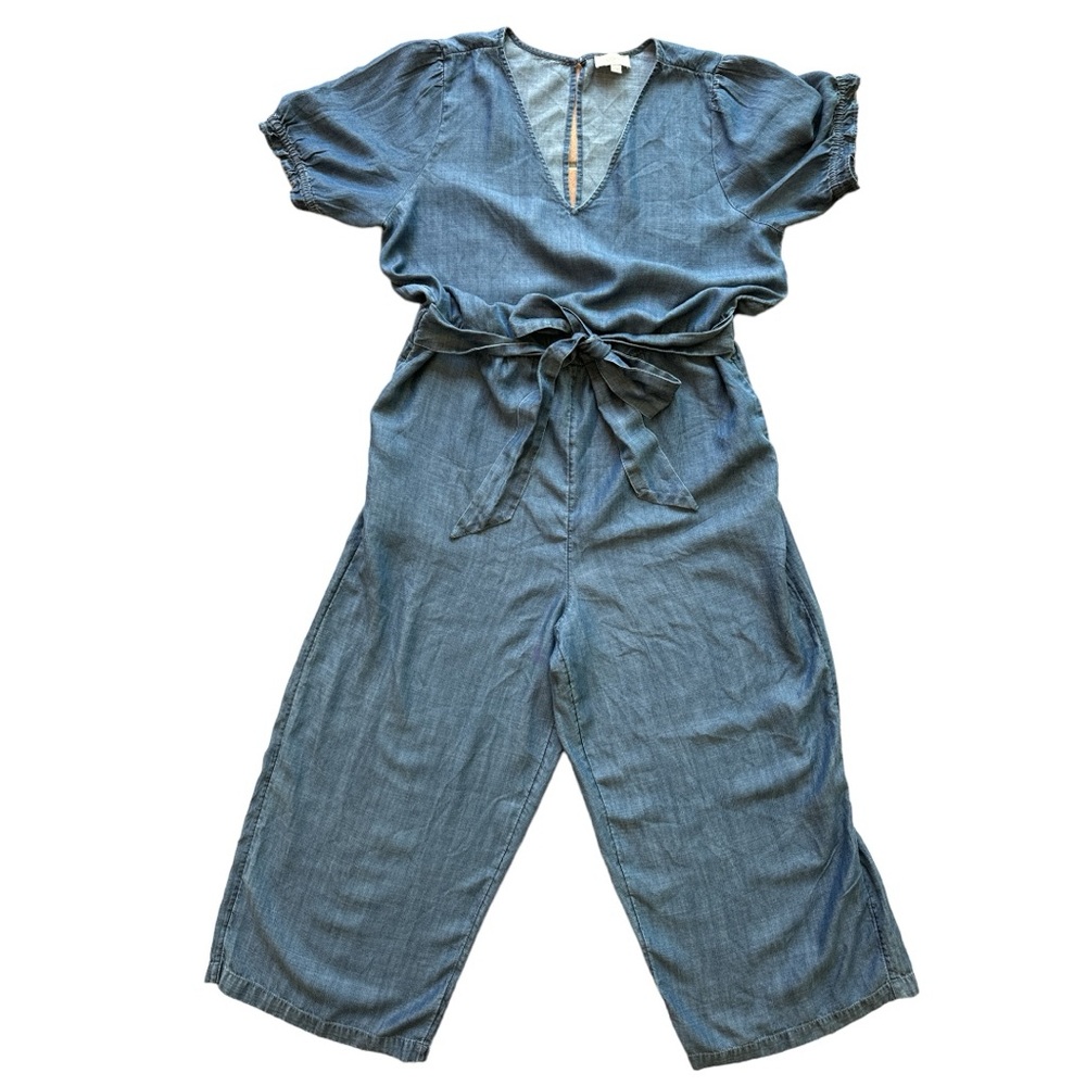 LOFT Denim-Style Blue Jumpsuit with Tie Waist